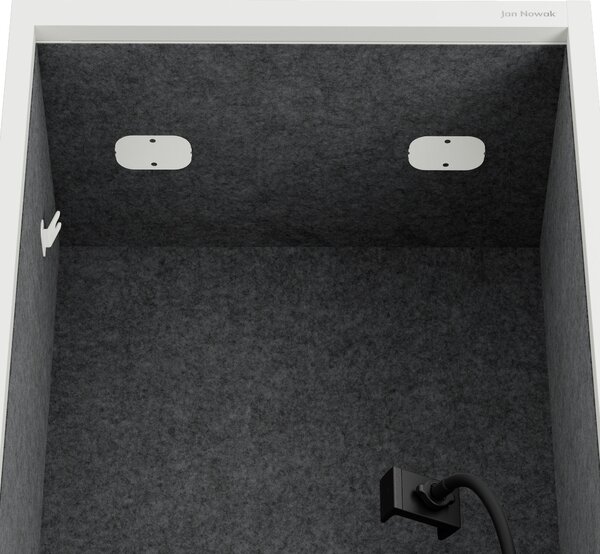 Skriňa so sedadlom a zónou ticha SALLY MentalBox, biela konštrukcia, tmavošedé sedadlo, 1850 x 600 x 400 mm
