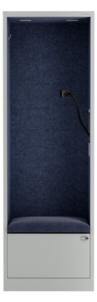 Skriňa so sedadlom a zónou ticha SALLY MentalBox, šedá konštrukcia, tmavomodré sedadlo, 1850 x 600 x 400 mm