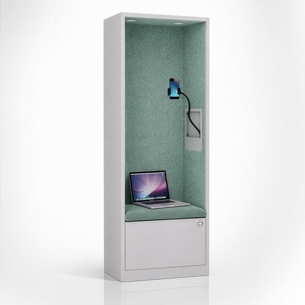 Skriňa so sedadlom a zónou ticha SALLY MentalBox, šedá konštrukcia, zelené sedadlo, 1850 x 600 x 400 mm