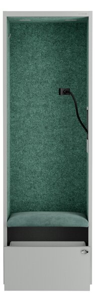 Skriňa so sedadlom a zónou ticha SALLY MentalBox, šedá konštrukcia, zelené sedadlo, 1850 x 600 x 400 mm