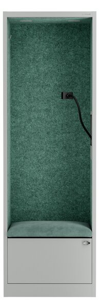 Skriňa so sedadlom a zónou ticha SALLY MentalBox, šedá konštrukcia, zelené sedadlo, 1850 x 600 x 400 mm