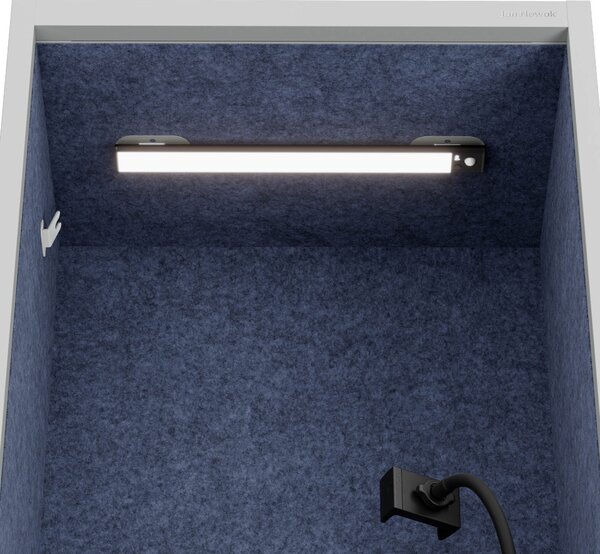 Skriňa so sedadlom a zónou ticha SALLY MentalBox, šedá konštrukcia, tmavomodré sedadlo, 1850 x 600 x 400 mm