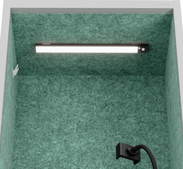 Skriňa so sedadlom a zónou ticha SALLY MentalBox, šedá konštrukcia, zelené sedadlo, 1850 x 600 x 400 mm
