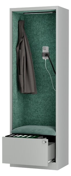 Skriňa so sedadlom a zónou ticha SALLY MentalBox, šedá konštrukcia, zelené sedadlo, 1850 x 600 x 400 mm