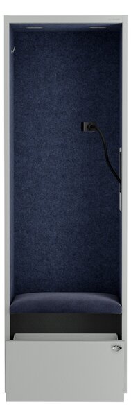 Skriňa so sedadlom a zónou ticha SALLY MentalBox, šedá konštrukcia, tmavomodré sedadlo, 1850 x 600 x 400 mm