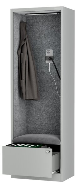 Skriňa so sedadlom a zónou ticha SALLY MentalBox, šedá konštrukcia, šedé sedadlo, 1850 x 600 x 400 mm