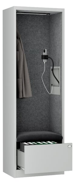 Skriňa so sedadlom a zónou ticha SALLY MentalBox, šedá konštrukcia, tmavošedé sedadlo, 1850 x 600 x 400 mm
