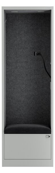 Skriňa so sedadlom a zónou ticha SALLY MentalBox, šedá konštrukcia, tmavošedé sedadlo, 1850 x 600 x 400 mm