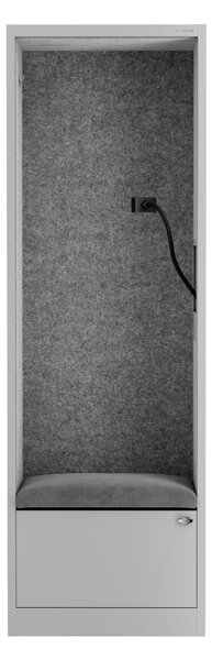 Skriňa so sedadlom a zónou ticha SALLY MentalBox, šedá konštrukcia, šedé sedadlo, 1850 x 600 x 400 mm