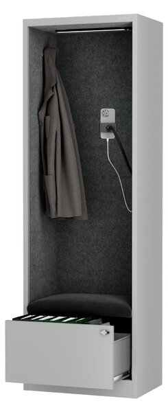 Skriňa so sedadlom a zónou ticha SALLY MentalBox, šedá konštrukcia, tmavošedé sedadlo, 1850 x 600 x 400 mm
