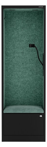 Skriňa so sedadlom a zónou ticha SALLY MentalBox, čierna konštrukcia, zelené sedadlo, 1850 x 600 x 400 mm