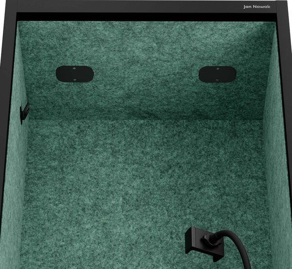 Skriňa so sedadlom a zónou ticha SALLY MentalBox, čierna konštrukcia, zelené sedadlo, 1850 x 600 x 400 mm