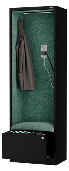 Skriňa so sedadlom a zónou ticha SALLY MentalBox, čierna konštrukcia, zelené sedadlo, 1850 x 600 x 400 mm