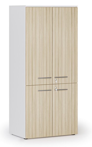 Kancelárska policová skriňa PRIMO WHITE, polené dvere, 800 x 500 x 1781 mm, biela/dub prírodná