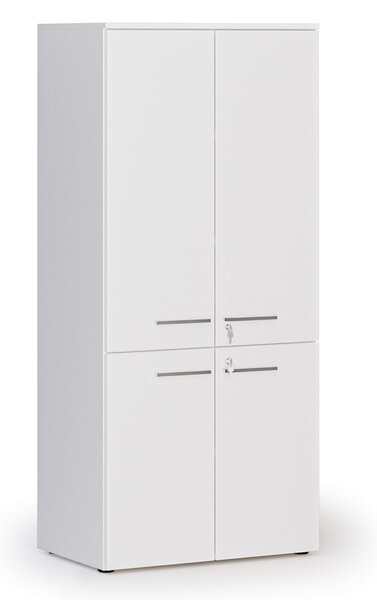 Kancelárska policová skriňa PRIMO WHITE, polené dvere, 800 x 500 x 1781 mm, biela