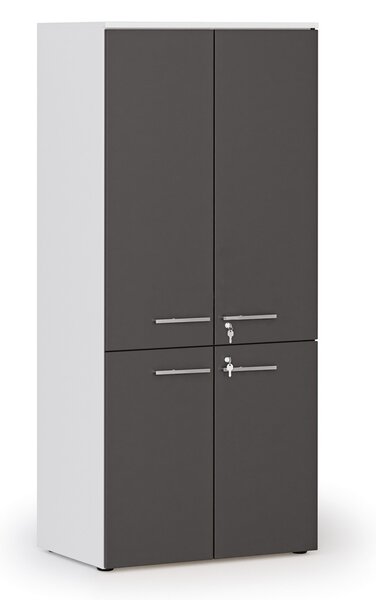 Kancelárska policová skriňa PRIMO WHITE, polené dvere, 800 x 500 x 1781 mm, biela/grafit
