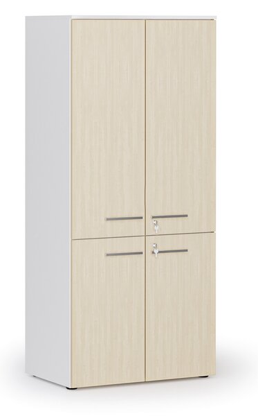 Kancelárska policová skriňa PRIMO WHITE, polené dvere, 800 x 500 x 1781 mm, biela/breza