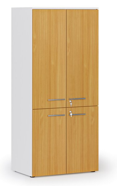 Kancelárska policová skriňa PRIMO WHITE, polené dvere, 800 x 500 x 1781 mm, biela/buk