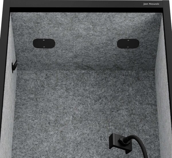 Skriňa so sedadlom a zónou ticha SALLY MentalBox, čierna konštrukcia, šedé sedadlo, 1850 x 600 x 400 mm
