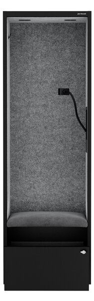 Skriňa so sedadlom a zónou ticha SALLY MentalBox, čierna konštrukcia, šedé sedadlo, 1850 x 600 x 400 mm