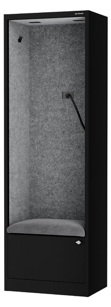 Skriňa so sedadlom a zónou ticha SALLY MentalBox, čierna konštrukcia, šedé sedadlo, 1850 x 600 x 400 mm