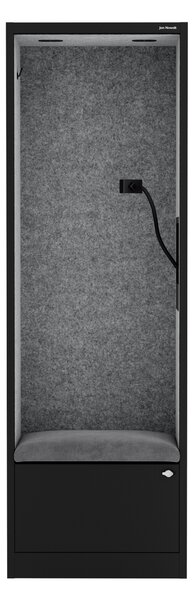 Skriňa so sedadlom a zónou ticha SALLY MentalBox, čierna konštrukcia, šedé sedadlo, 1850 x 600 x 400 mm