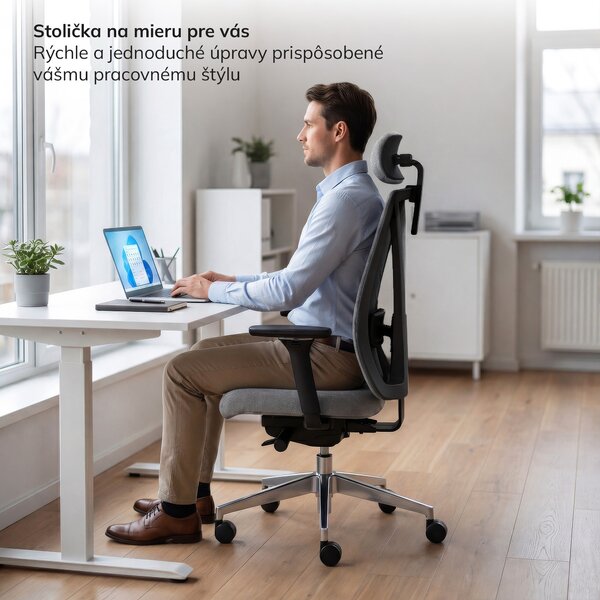 Ergonomická kancelárska stolička sivá so sieťovinou VECTOR