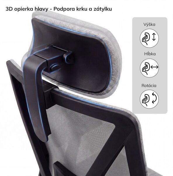 Ergonomická kancelárska stolička sivá so sieťovinou VECTOR