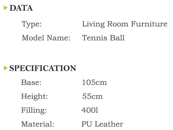 Sedací vak INTERMEDIC SK Tenis Ball, Ekokoža, 400l Farba: E16 - Zelená olivová svetlá (Ekokoža)