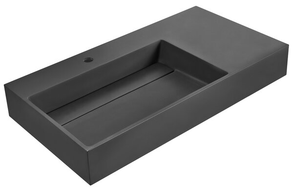 Nástenné závesné kúpeľňové umývadlo matná čierna minerálny odliatok 90 x 48 cm obdĺžnikové