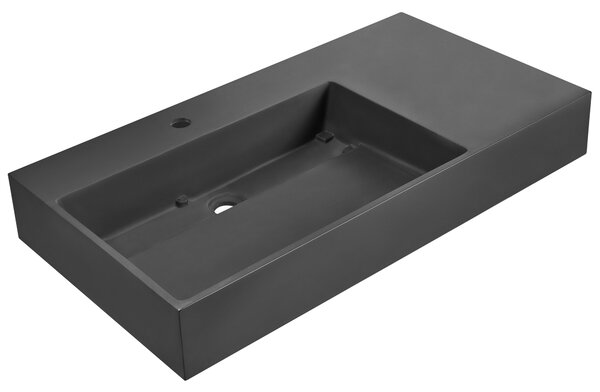 Nástenné závesné kúpeľňové umývadlo matná čierna minerálny odliatok 90 x 48 cm obdĺžnikové