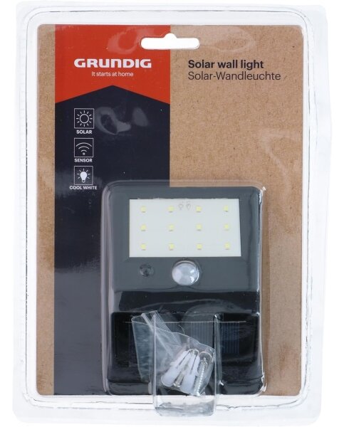 Grundig - Solárne nástenné LED svietidlo s pohybovým senzorom, 1,2 V / 600 mAh, IP44