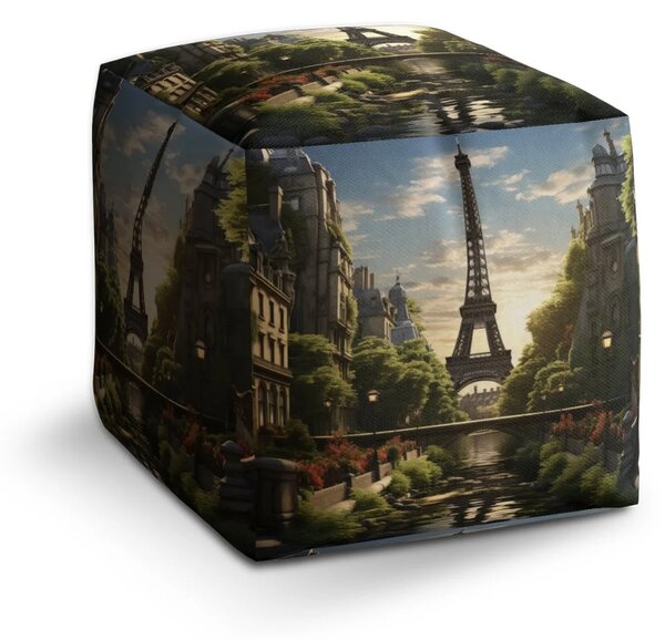 Sablio Taburet Cube Paríž Eiffelova veža Art - 40x40x40 cm