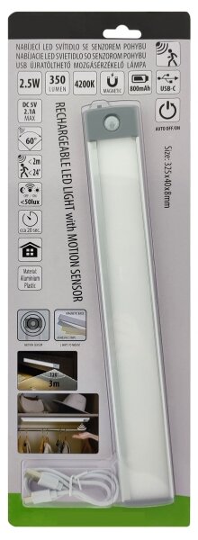LED nabíjateľné osvetlenie nábytku so senzorom LED/2,5W/5V USB 800 mAh 4200K 32