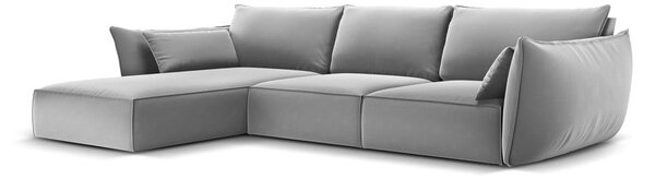 Svetlosivá zamatová rohová pohovka (ľavý roh/s leňoškou) Vanda – Mazzini Sofas