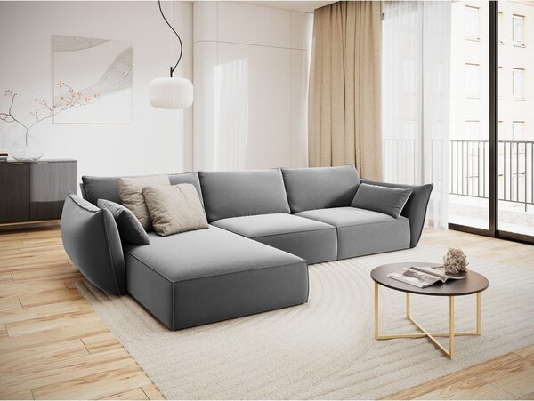 Svetlosivá zamatová rohová pohovka (ľavý roh/s leňoškou) Vanda – Mazzini Sofas