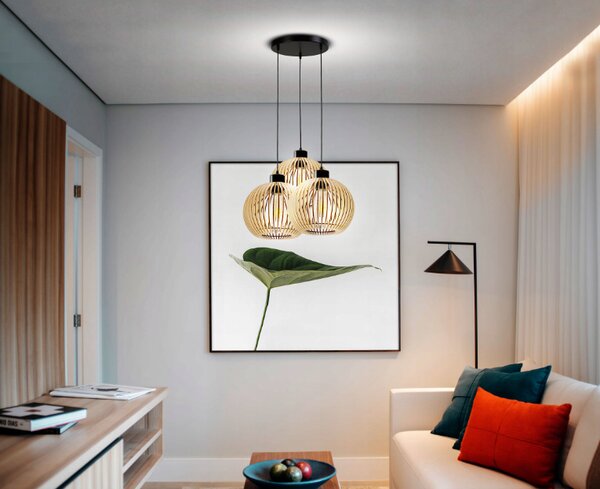 BERGE Stropné LED svietidlo LOFT 3xE27 - WOOD - čierne