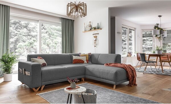 Sivá rozkladacia/s úložným priestorom rohová pohovka (pravý roh/do L) Classy Sophie – Miuform