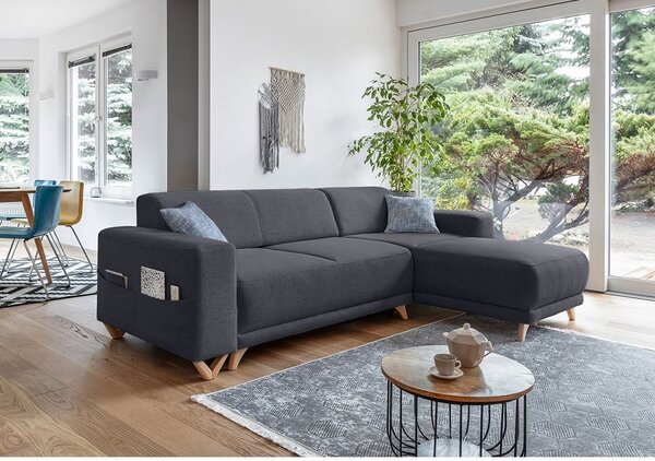 Antracitová rozkladacia/s úložným priestorom rohová pohovka Classy Sophie – Miuform