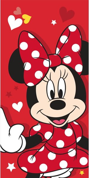 Červená bavlnená detská osuška 70x140 cm Minnie "Red heart" – Jerry Fabrics