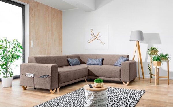 Hnedá rozkladacia/s úložným priestorom rohová pohovka (pravý roh/do L) Classy Sophie – Miuform