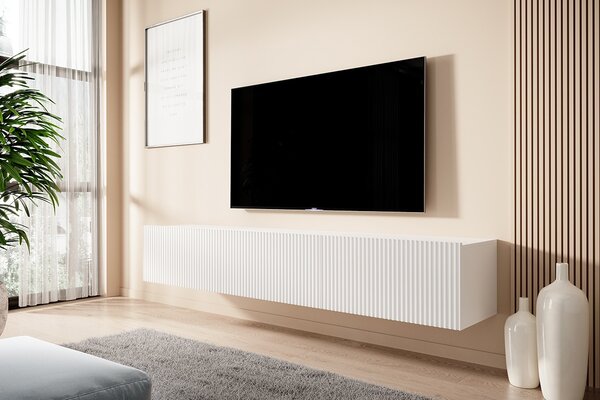 Závesný TV stolík Nicole 200 cm so zásuvkou - biely mat