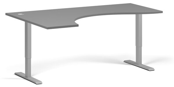 Ergonomický výškovo nastaviteľný stôl, 180x120 cm, 2 motory, L/P, sivá podnož, grafit