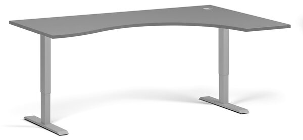 Ergonomický výškovo nastaviteľný stôl, 180x120 cm, 2 motory, L/P, sivá podnož, grafit