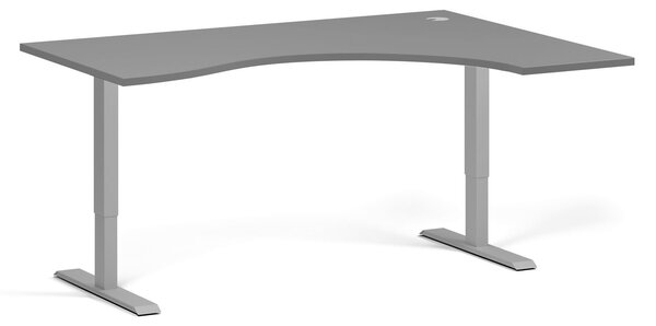 Ergonomický výškovo nastaviteľný stôl, 160x120 cm, 2 motory, L/P, sivá podnož, grafit