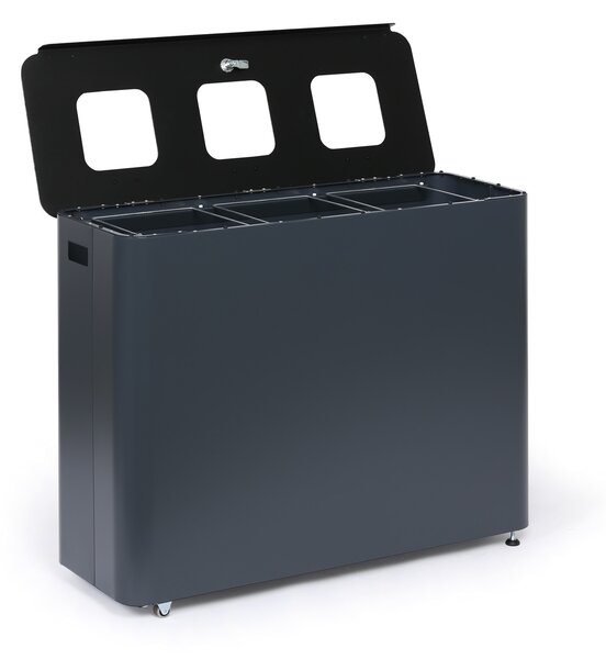 Odpadkový kôš na triedený odpad, 3 x 60 l, lakovaný sivý