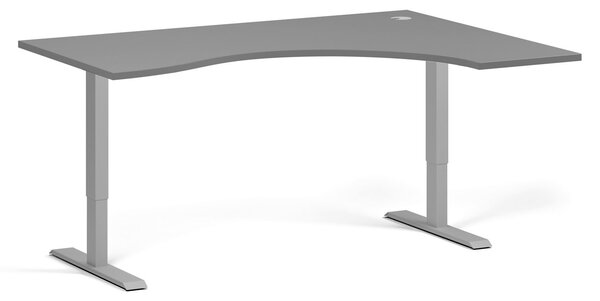 Ergonomický výškovo nastaviteľný stôl, 160x120 cm, 1 motor, L/P, sivá podnož, grafit