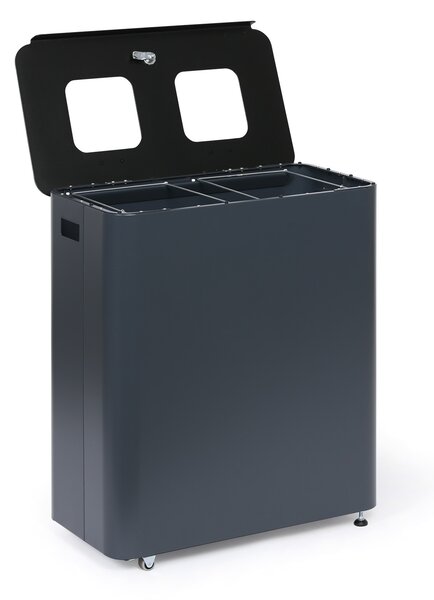 Odpadkový kôš na triedený odpad, 2 x 60 l, lakovaný sivý