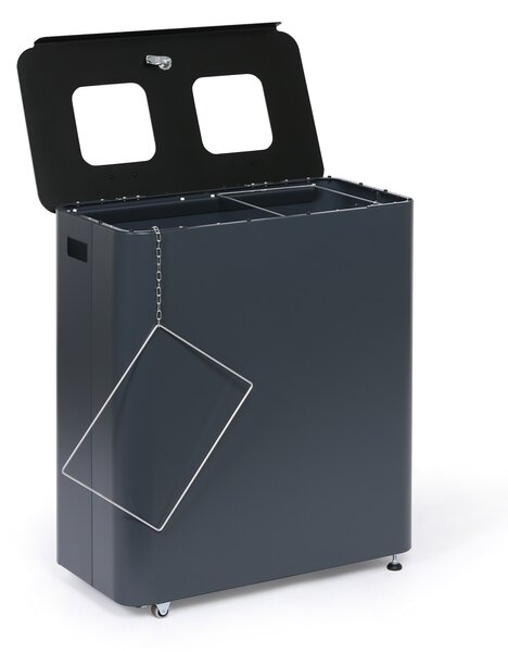 Odpadkový kôš na triedený odpad, 2 x 60 l, lakovaný sivý
