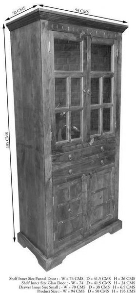 CAMBRIDGE Vitrína 94x50x195 cm, akácia